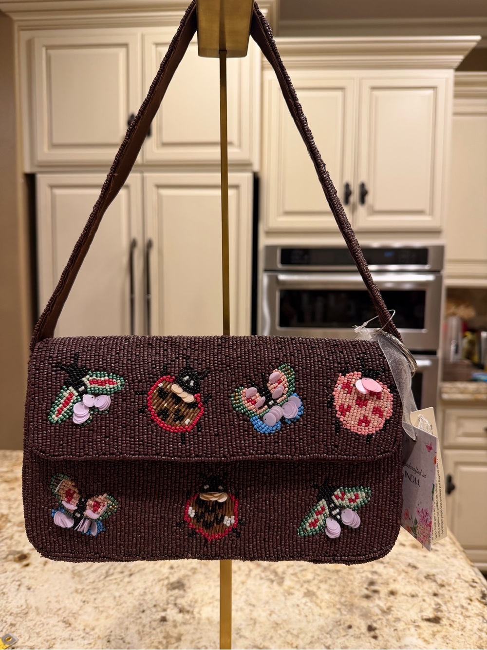 Viral Beaded Bug Shoulder Bag with bag charm